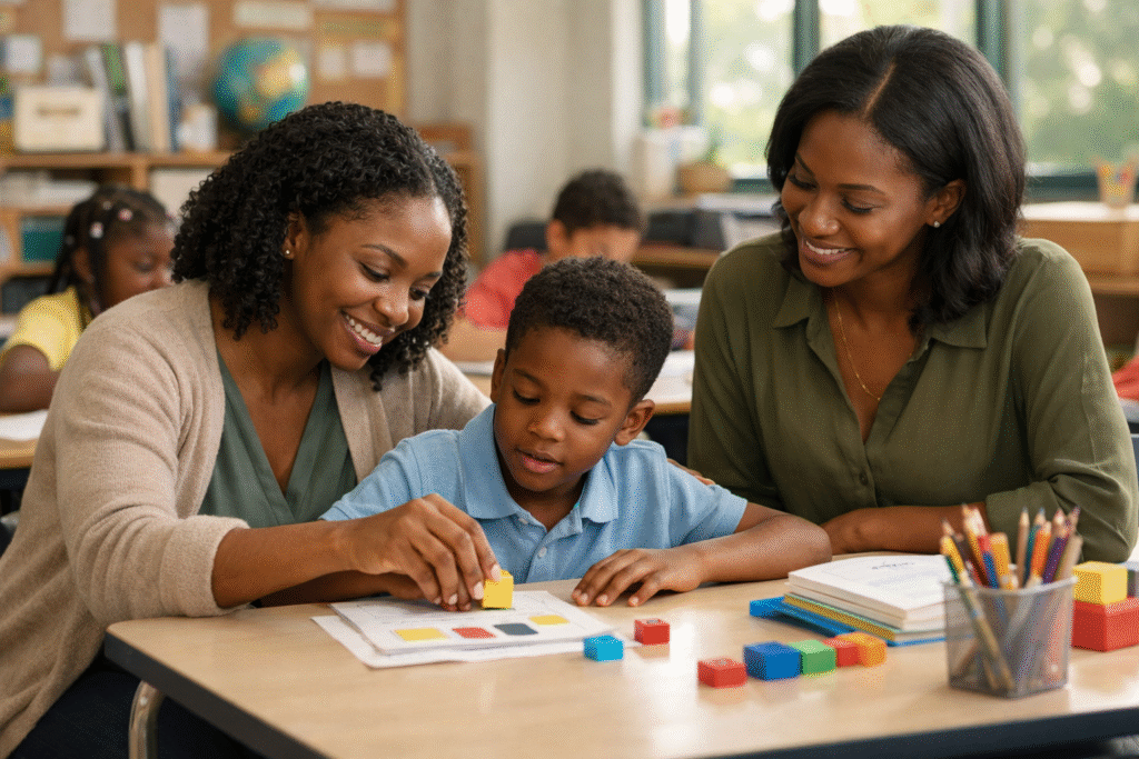 Inclusive education supported by therapy services through school collaboration for children with special needs.